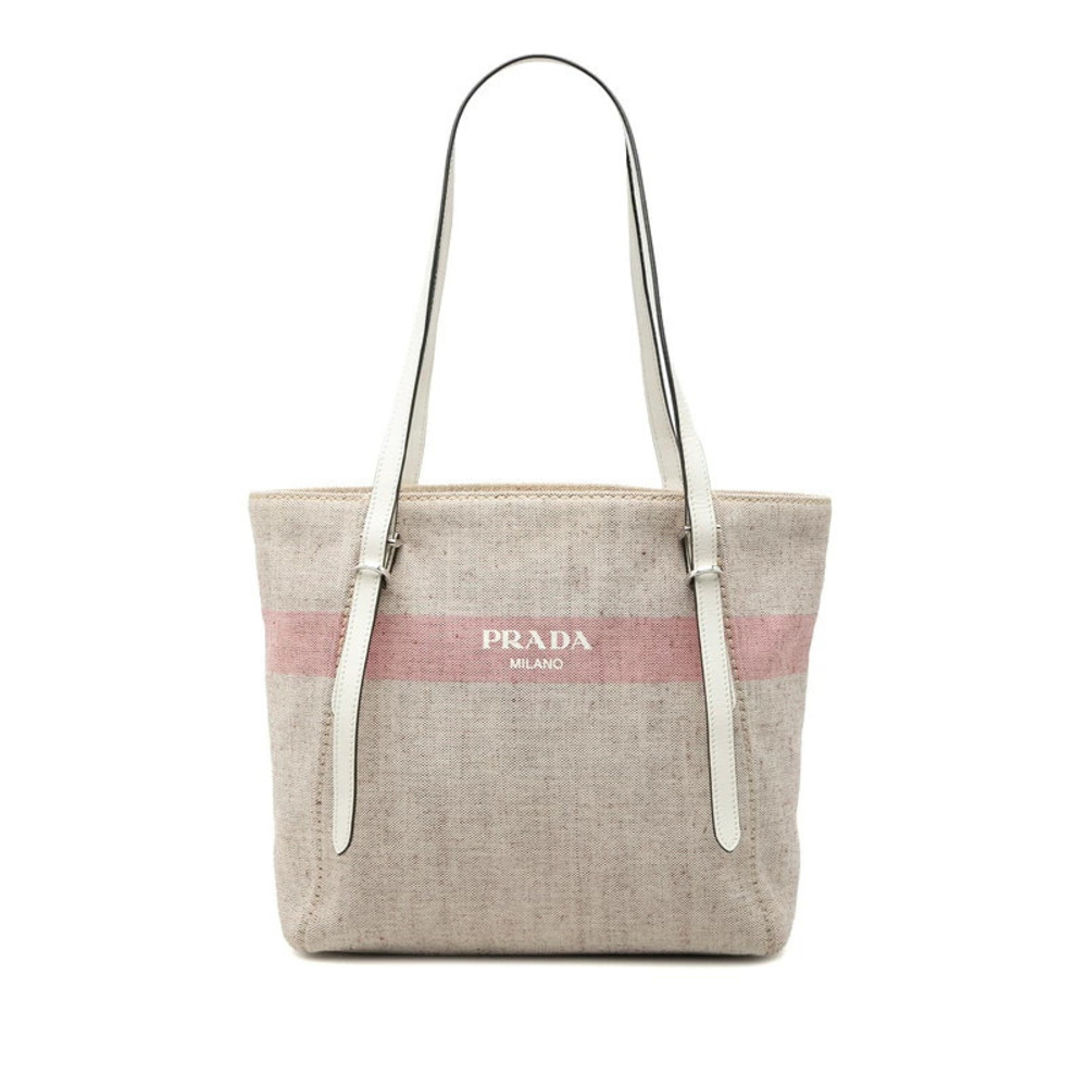 Prada tote bag Beige Cream multicolor canvas leather